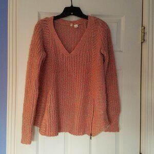 Anthropologie Knit Pink/Tan Corner Zip Sweater